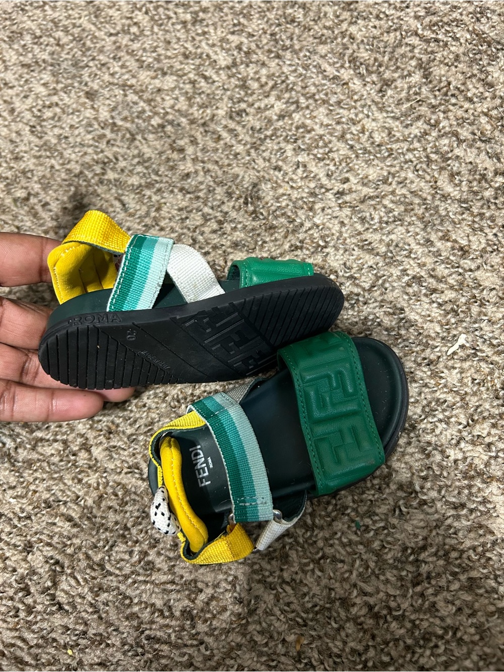 Fendi Kids Green, Yellow & Teal Multi-strap Sandals